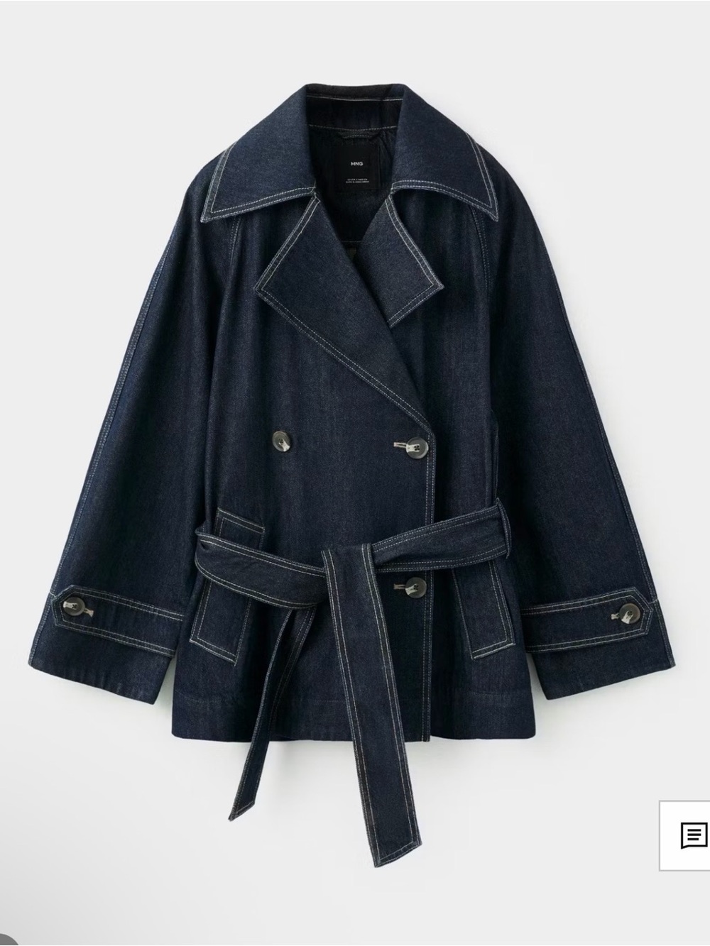 Mango Dark Indigo Denim Trench Coat with Belt